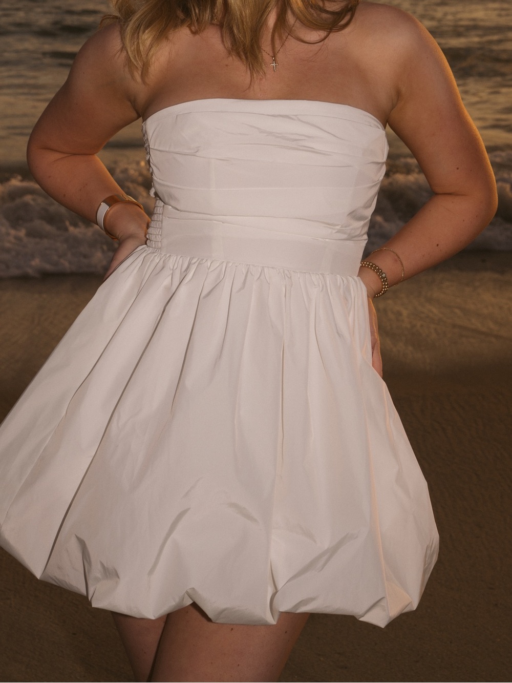 Amanda Uprichard White Strapless Bubble Mini Dress